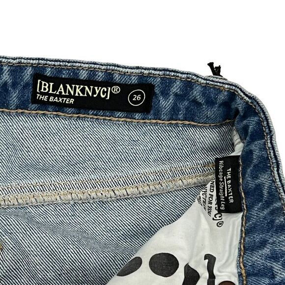 Blank NYC Jeans Womens 26 Blue Baxter Wide Leg Rib Cage Moto Faux Leather Biker - Picture 4 of 12